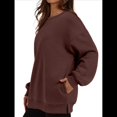 thumbnail image 3 of Sudadera de Gran Tamaño para Mujer, Cuello Redondo, Larga, Jersey de , Ropa de Moda de Otoño con Bolsillo Marrón Oscuro M, 3 of 6