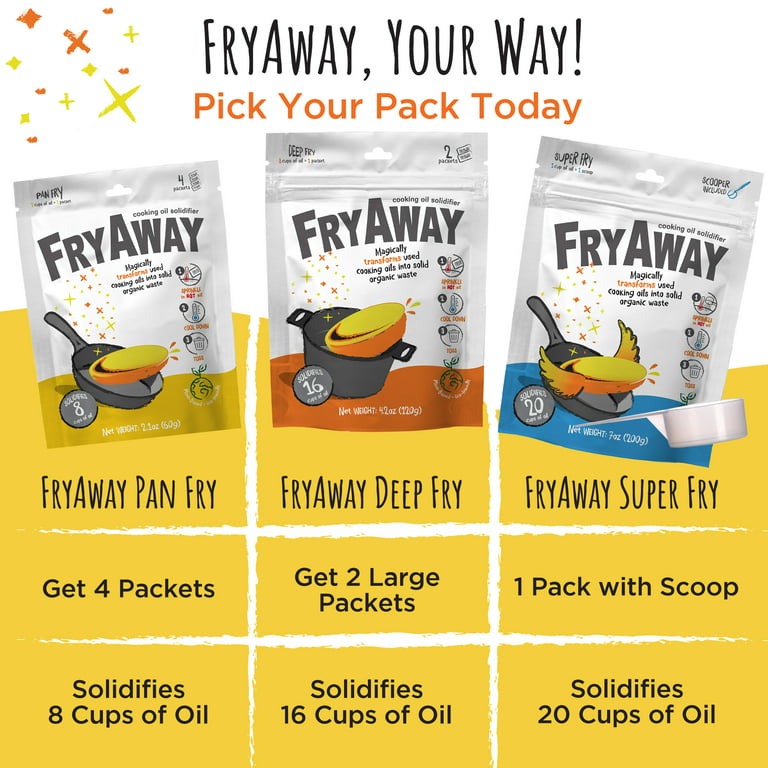 FryAway Deep Fry Waste Cooking Oil Solidifier Powder, 100% Plant-Based  Cooking Oil Disposal, Solidifies Up to 8 Cups of Oil per use, (2ct per  Package