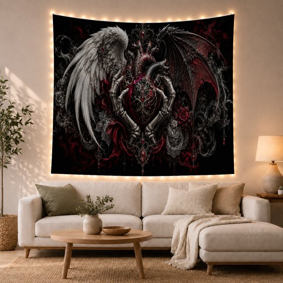 Ornate Anatomical Heart with Textures Adorned Accents Detailed, Spooky Gothic for Gothic Decor Fans, Dark Art Decor, Halloween Gift, Tapestry Wall Hanging for Bedroom and Dorm