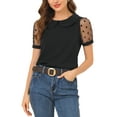 thumbnail image 1 of BLUSA Vintage de Lunares con Cuello Peter Pan y Manga de Malla Abullonada INSPIRE CHIC para Mujeres Talla L Negra, 1 of 7