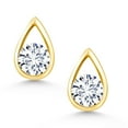 thumbnail image 2 of Gem Stone King 18K Yellow Gold Plated Silver White Lab Grown Diamond Teardrop Stud Earrings for Women Men (1.00 Cttw, Gemstone April Birthstone, Round 5MM), 2 of 4