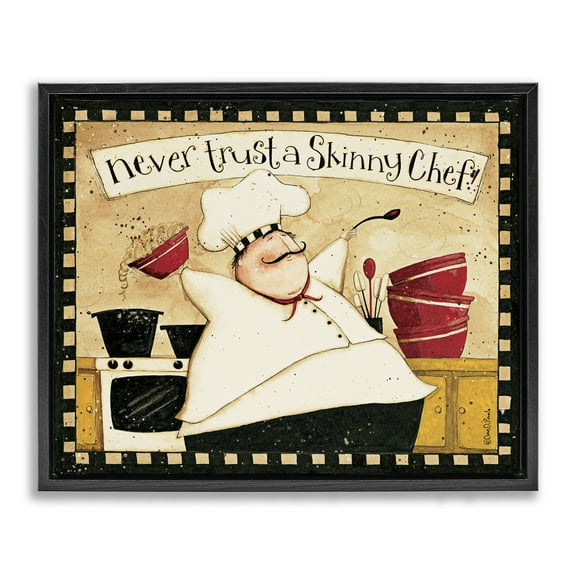 Stupell Industries Skinny Chef Funny Kitchen Food & Beverage Painting Black Floater Framed Canvas Art Print Wall Art, 21 x 17