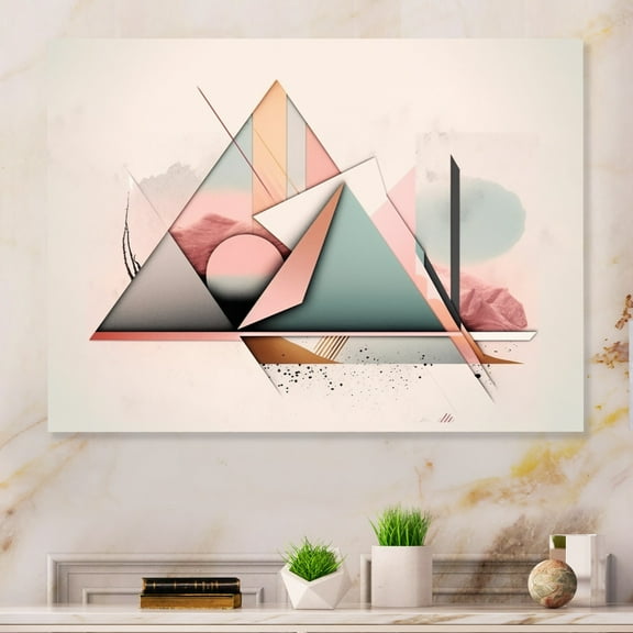DESIGN ART Designart "Mid Century Pastel Mountains I" Modern Geometric Wall Art For Living Room 40 in. wide x 30 in. high
