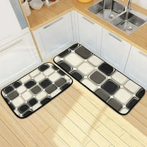 Simple Square Pattern Kitchen Mat Set of 2 Cushioned Non Slip Rugs for Bedroom Floor Runner Mats