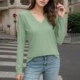 thumbnail image 2 of MIXUE Womens Summer Tops Summer Solid Color V Neck Long Sleeve Dressy Casual Fall Trendy Loose Tunic Pullover T Shirts Daily-Wear,Green,L, 2 of 5