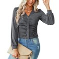 thumbnail image 4 of Button Down Blouse, Skin Friendly Comfortable Casual V Neck Crop   For Daily Wear Light Pink,Dark Gray,Coffee, 4 of 5