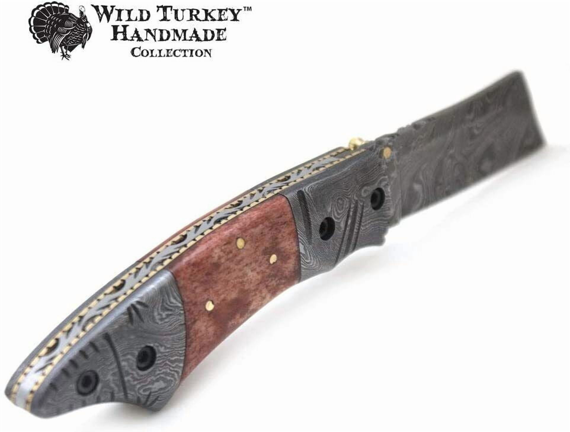 Wild Turkey Handmade Damascus Steel Collection Razor Style Folding Knife