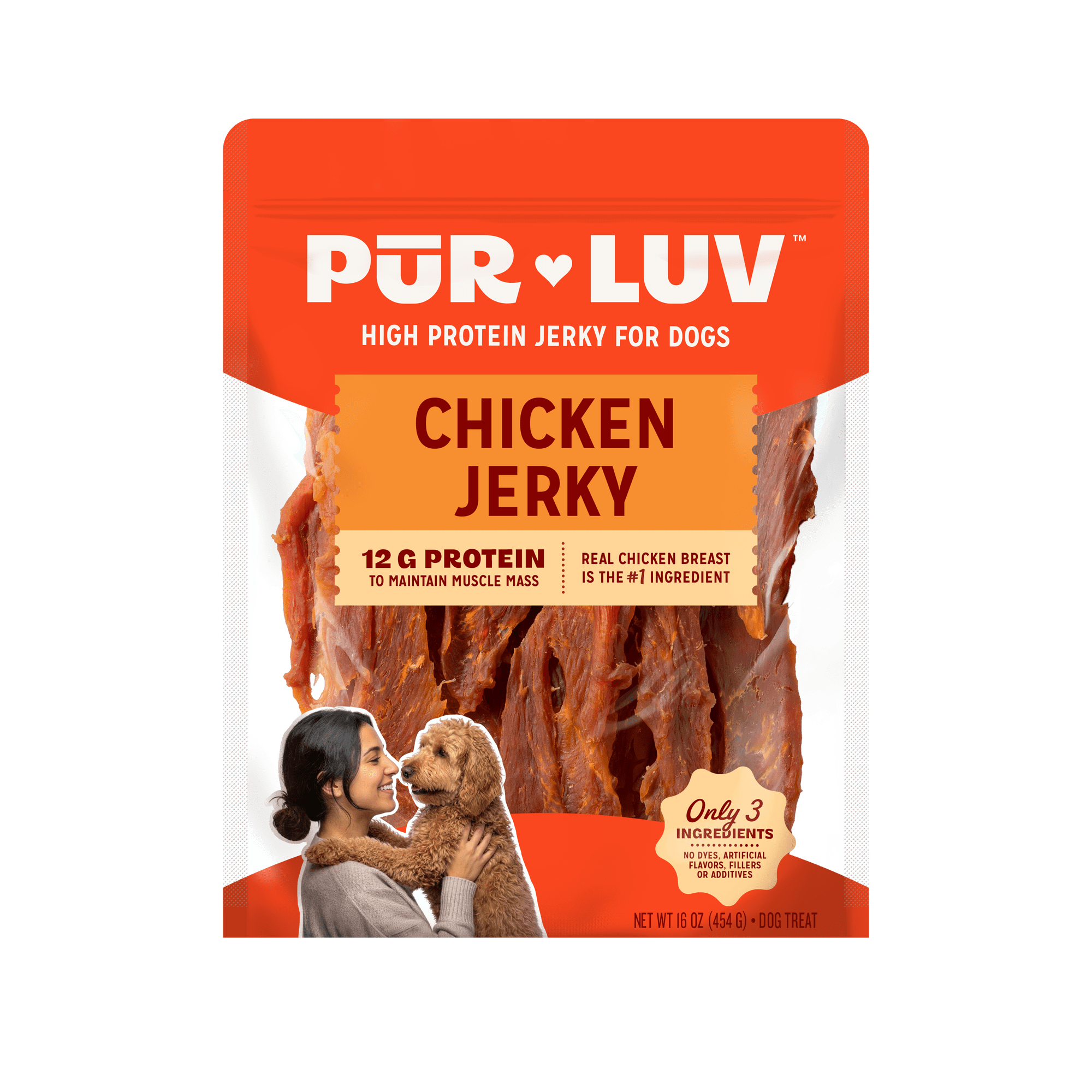 Pur Luv Chicken Jerky Dog Treats for Dogs, Rawhide-Free, Made with Real Chicken Breast, Healthy, Long-lasting and Great Tasting Treat, No Artificial Flavors, Satisfies Dog's Urge to Chew, 16 oz