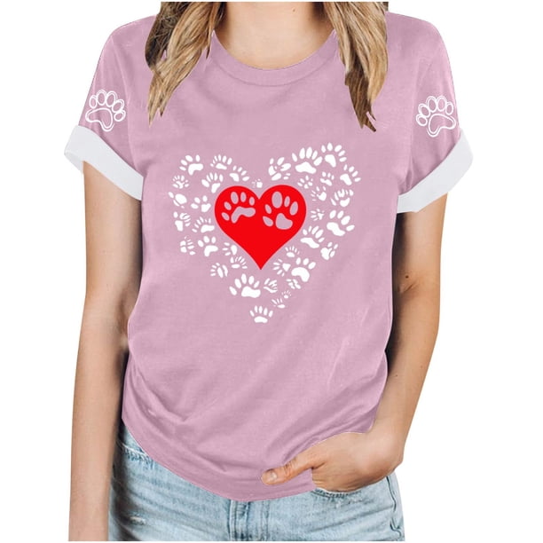 Tops Y Blusas de las Mujeres Estampadas Cuello Redondo Manga Corta, Poliéster Casual Top para Diario, Fiesta Y Todas las Estaciones