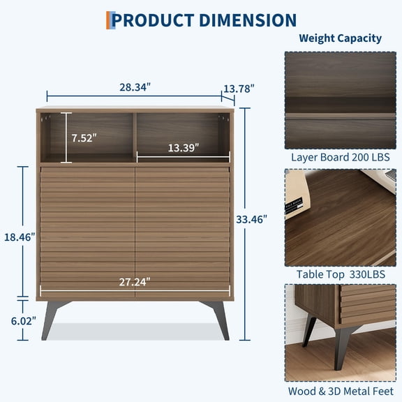 Luku Modern Fluted Sideboard Buffet Cabinet with Adjustable Shelves, Storage for Dining Room & Kitchen