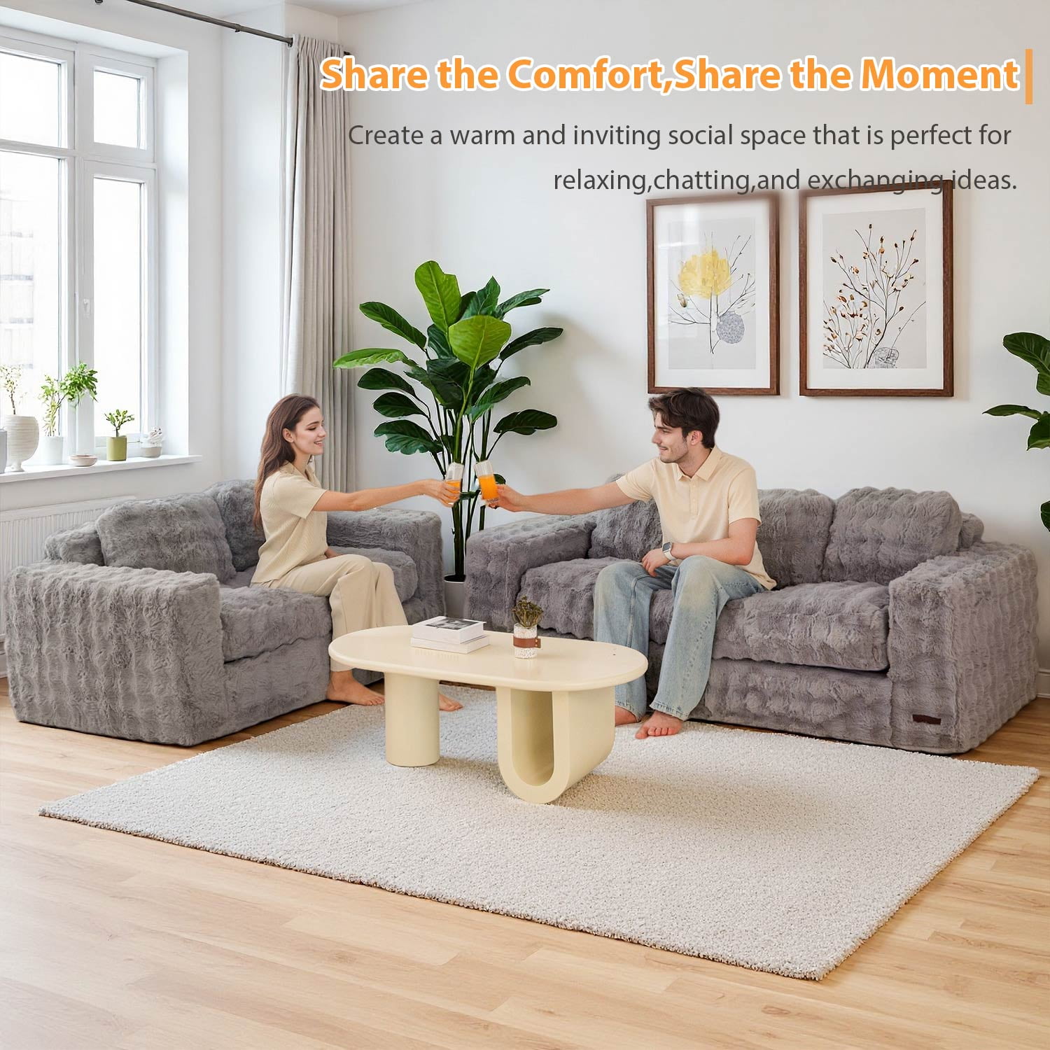 GOODONE Bean Bag Chair Sofa,Giant Loveseat Bubbled Boneless Couch,Modern Soft Comfy Plush Lazy Sofa for Living Room and Apartments,No Assembly Required,Grey