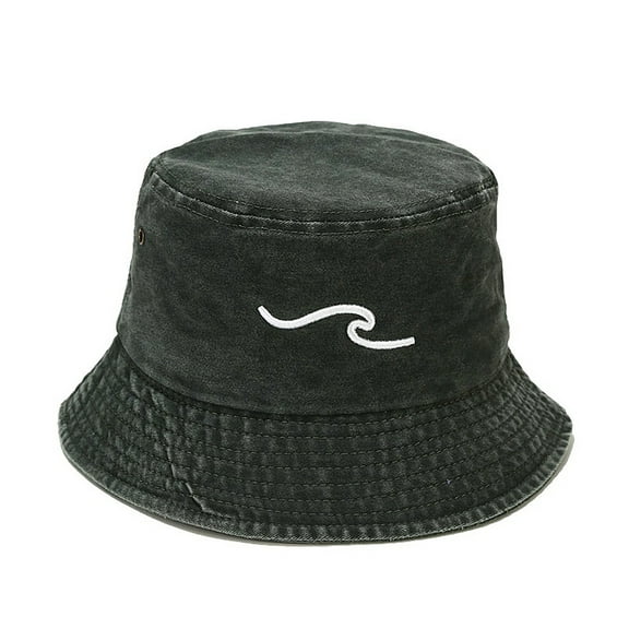 Sun Hat Wave Embroidery Sun Protection Vintage Men and Women Bucket Hat for Outdoor Activities