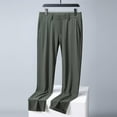 thumbnail image 4 of Pants for Men Casual Lightweight Business Trousers with Pockets Loose Fit Flat Front Work Pants, Green, S, 4 of 6
