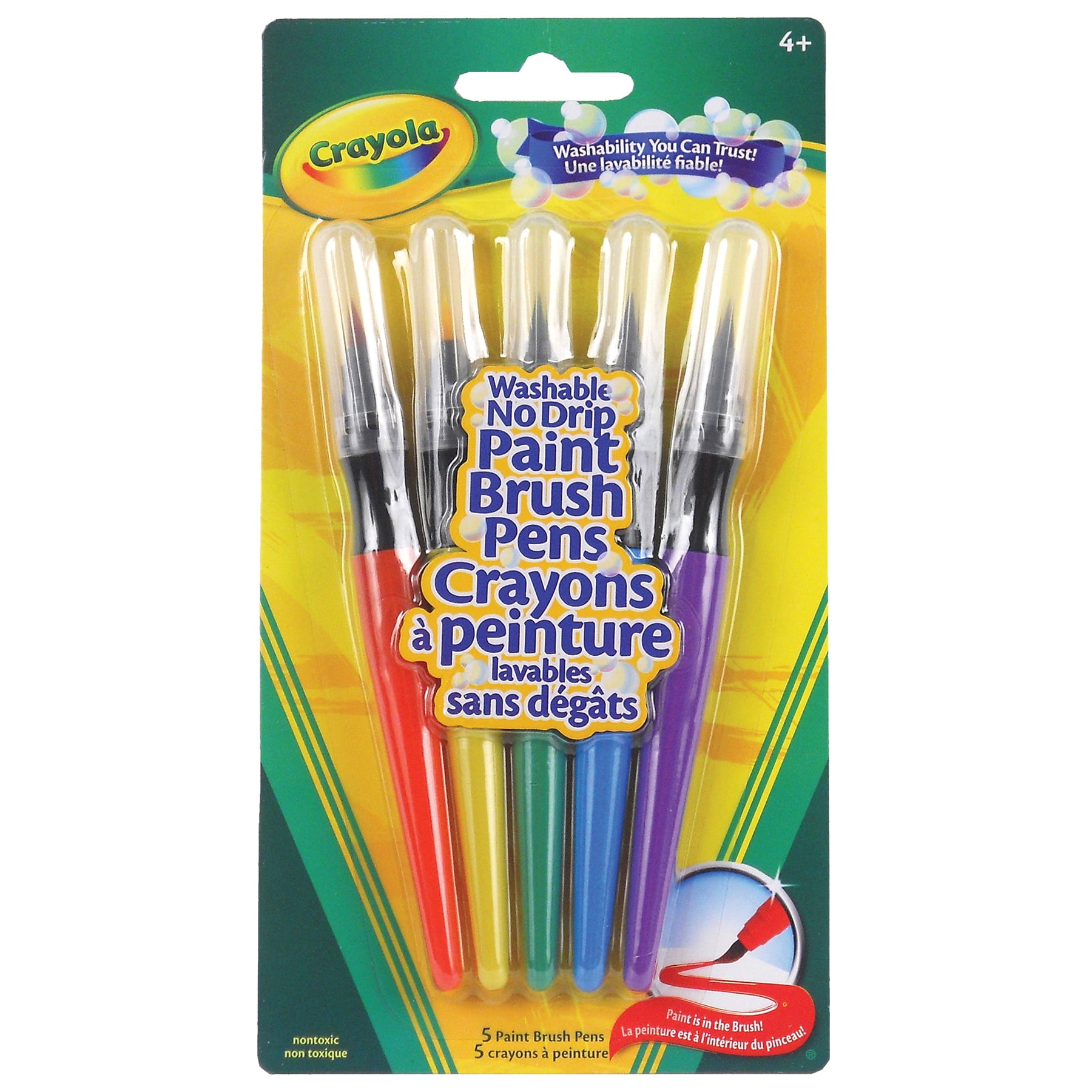 Crayola Washable No Drip Paint Brush Pens, 5 Per Pack, 6 Packs