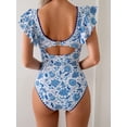 thumbnail image 3 of Traje de baño de una pieza Aidonger con volantes, cuello en V, control de barriga, 3 of 7