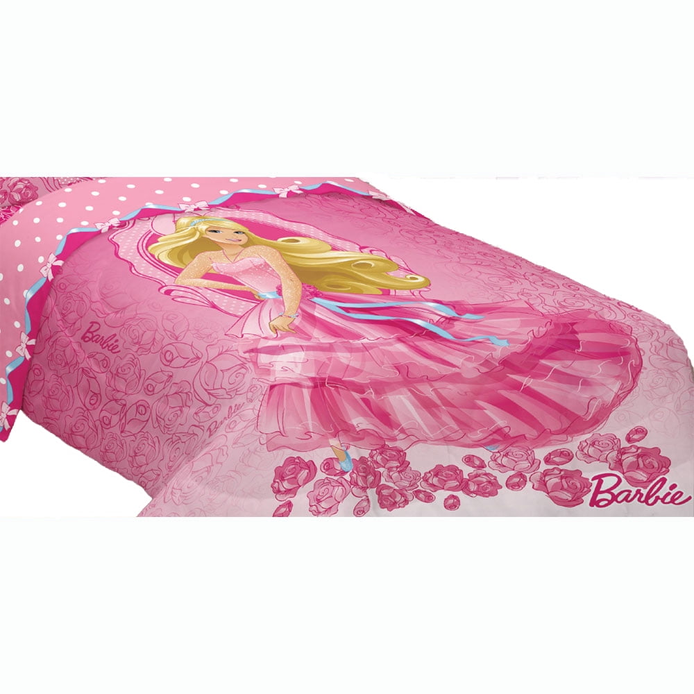 Mattel Barbie Twin Bed Comforter Walking on Roses Bedding