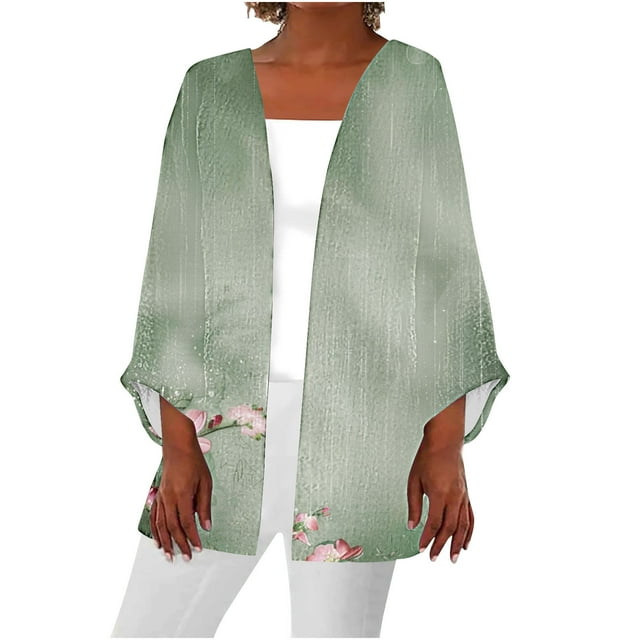 breaise Cardigans Grande Taille pour Femmes 2025 Imprimé Rétro Manches 3/4 Cardigans Léger Blouse Manteau Vestes Décontractées Rouge P