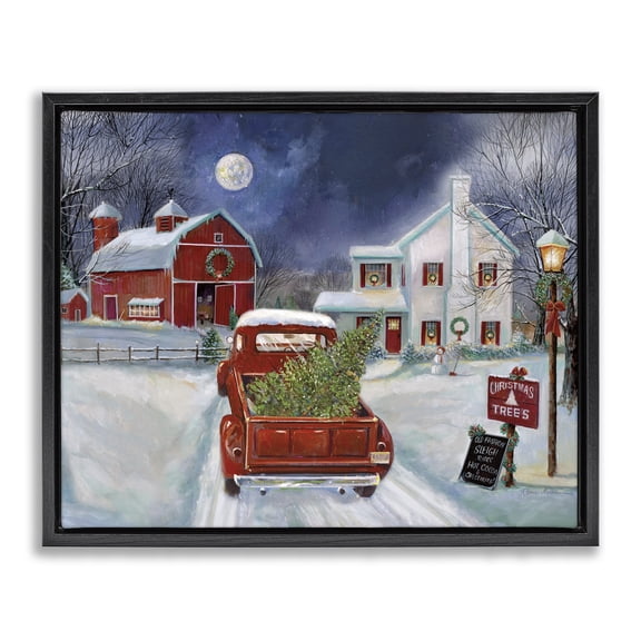 Stupell Industries Farmhouse Entering Christmas Tree Farm Black Floating Frame Canvas Art, 21 x 17, by Ruane Manning