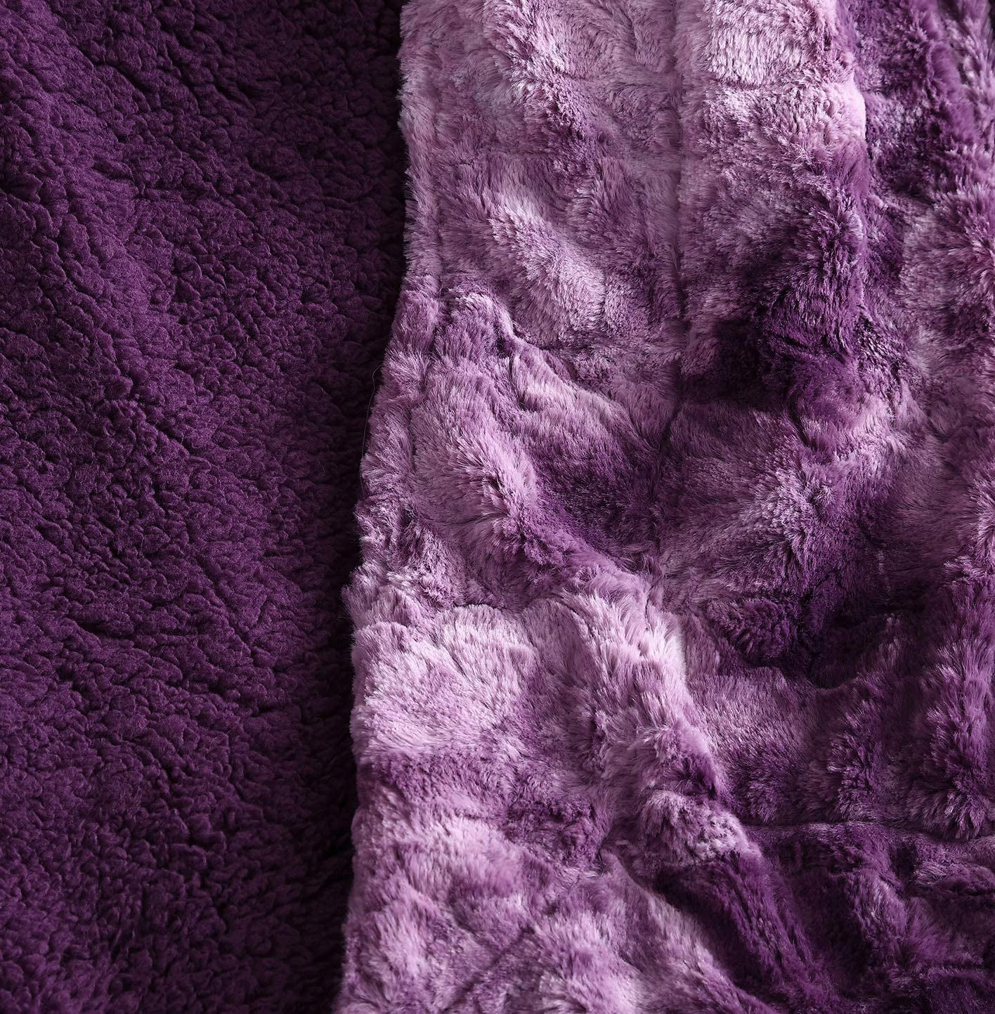 Chezmoi Collection Purple King Bed Blanket Faux Wolf Fur Sherpa Fleece Throw Blanket