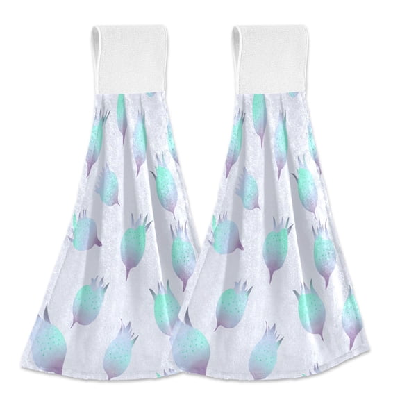 Haosy 2 Pack Kitchen Wash Cloths with Hanging Loops Absorbent Absorbent Quick Drying Hand Towels, Green Blue Pitaya