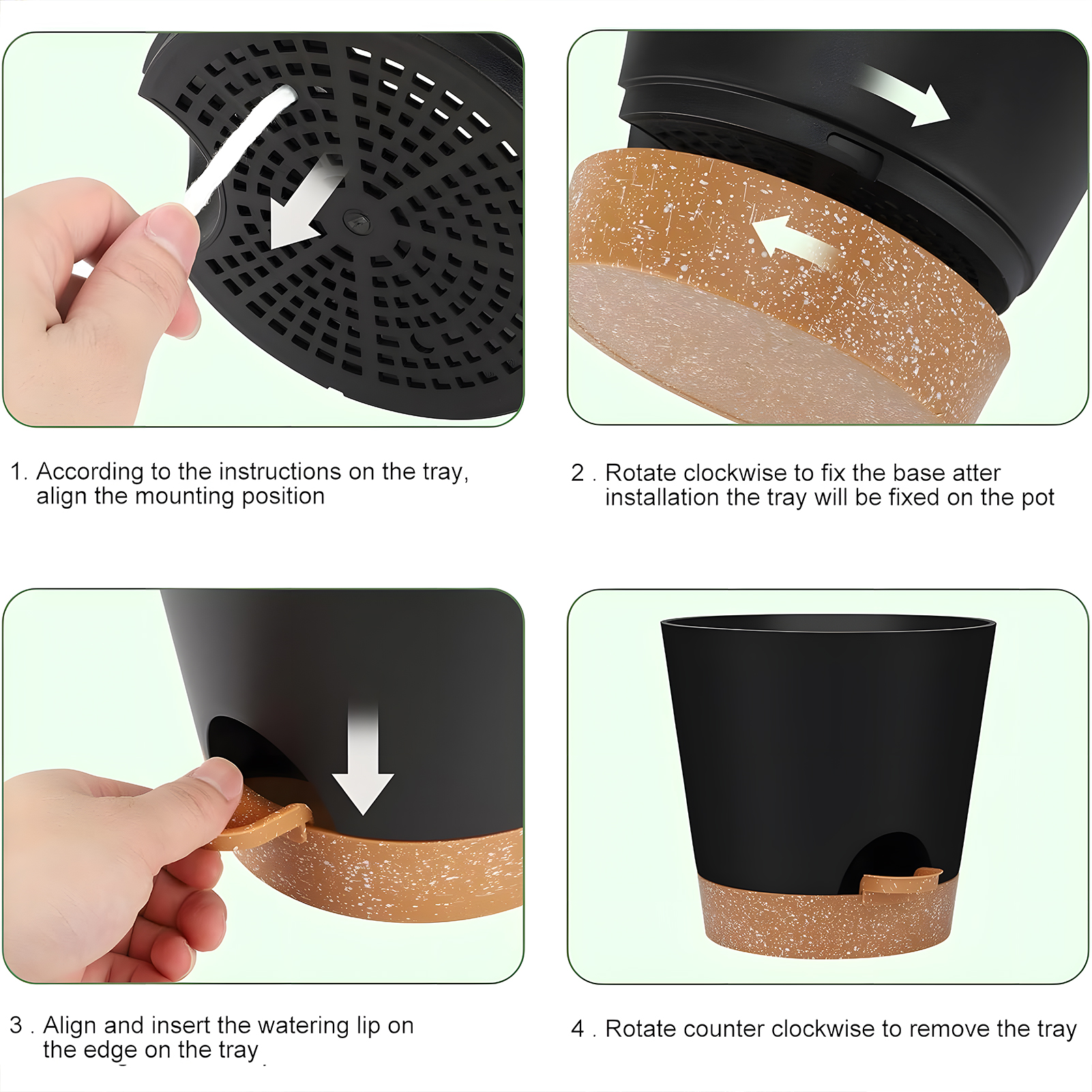 West Bay 6-Pack Self-Watering Plant Pots with Drainage, Black photo 8