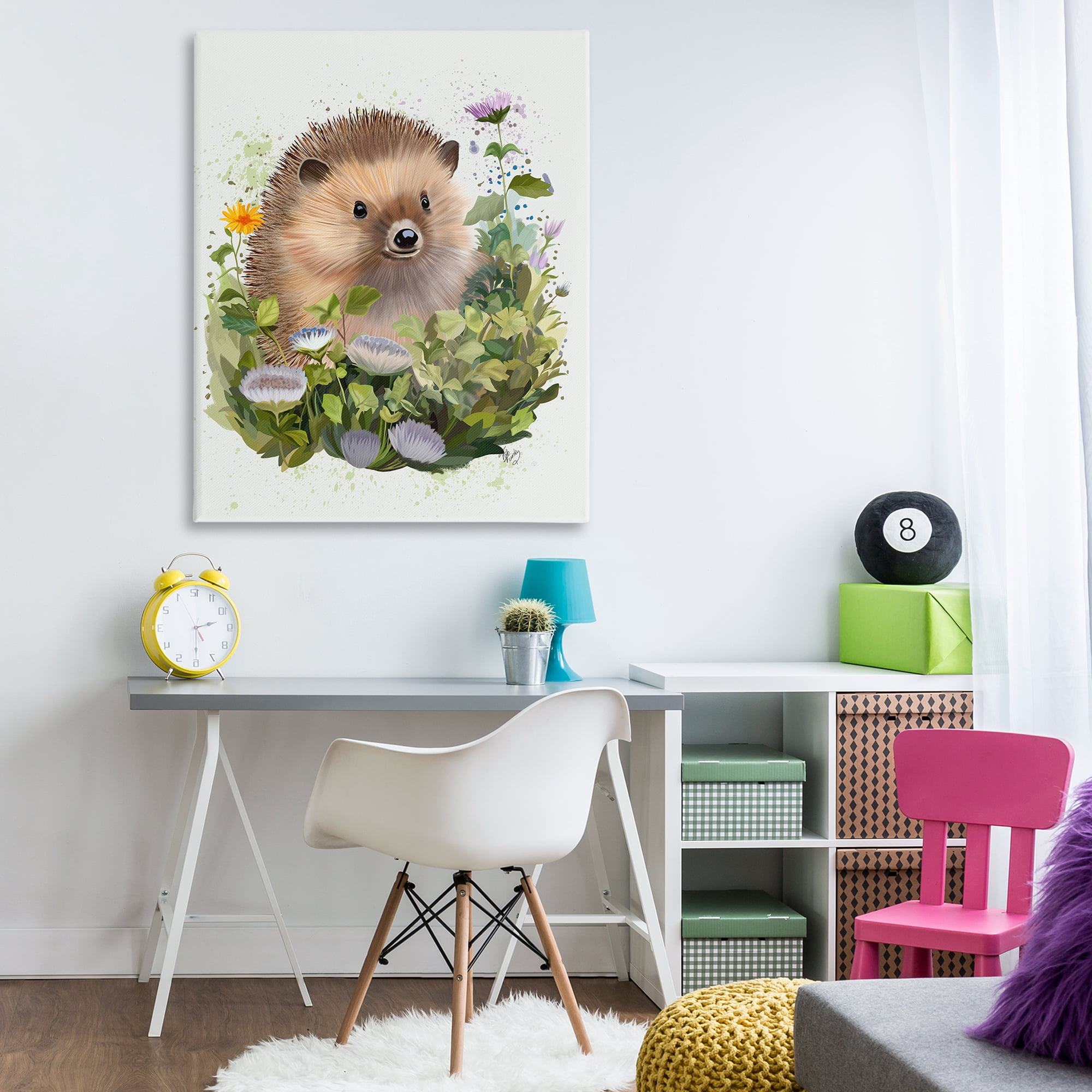 Stupell Industries Hedgehog in Floral Meadow Animals & Insects Painting Gallery Wrapped Canvas Art Print Wall Art, 36 x 48