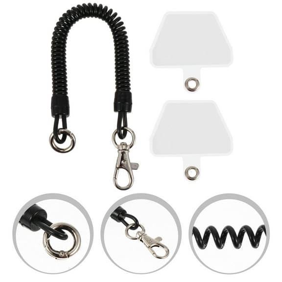 GOOHOCHY  Phone Tether Tab Stretchy Strap Adjustable Tabs Coiled Black