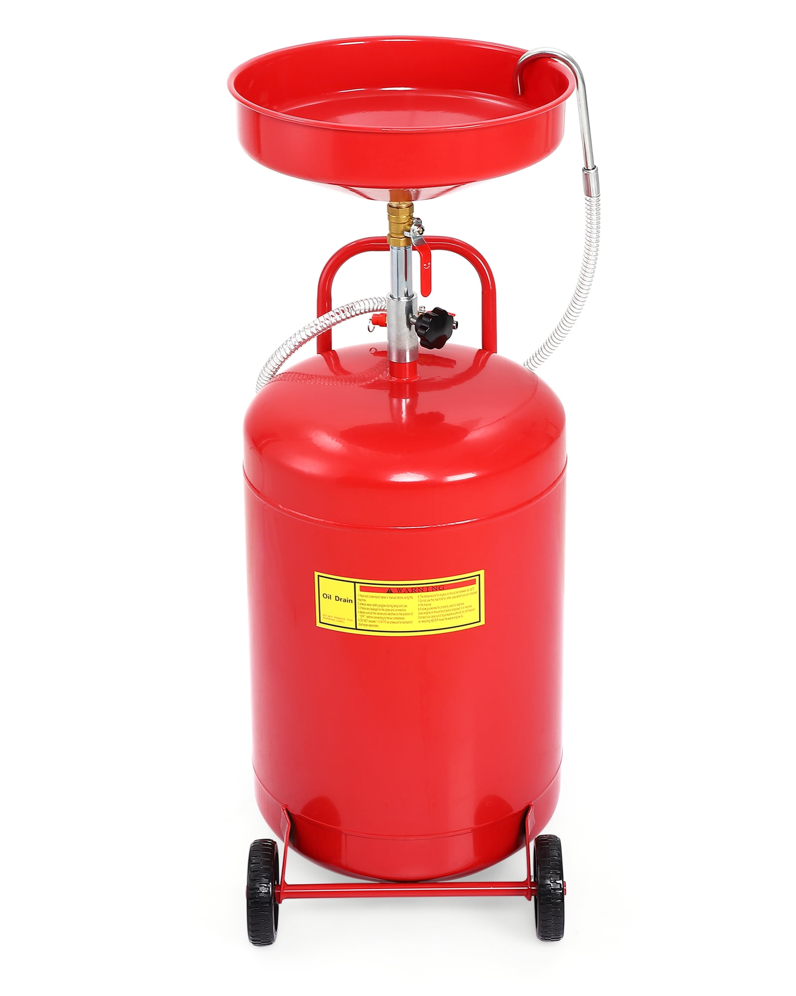 Red Portable Oil Drain Tank, Air Operated & Adjustable Funnel Height