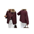 thumbnail image 3 of Gabardina Corta para Mujer, Abrigo Holgado de Larga con Solapa y Doble Botonadura, Ropa de Abrigo de Moda Vino Tinto S, 3 of 7