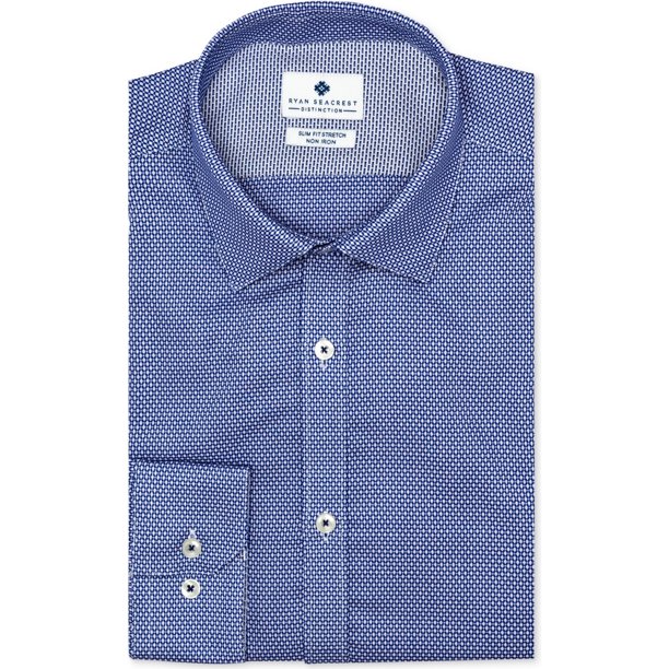Ryan Seacrest Camisa de vestir con botones Dobby para hombre, azul, 14.5" cuello 32-33" manga