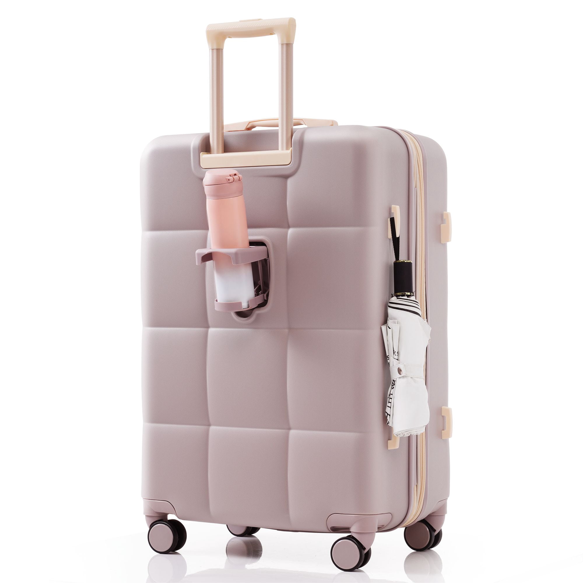 Aukfa Luggage Set, 3 Piece Expandable Hardshell Suitcase with USB Port and Cup Holders, Spinner Wheels, Blush