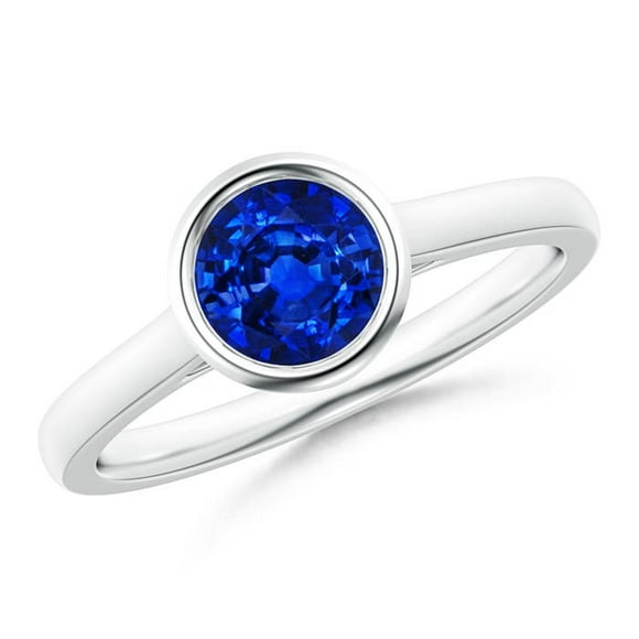 Angara Natural Blue Sapphire Ring - Bezel-Set Round 1 ct Blue Sapphire Solitaire Ring in Platinum for Women (Ring Size = 4)