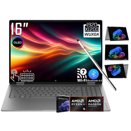 HP OmniBook X Flip 2-in-1 AI Laptop, 16" 2K 1920 x 1200 OLED Touchscreen, AMD Ryzen AI 5 430, 5MP IR Webcam, Backlit KB, Stylus Pen, Win11 Pro (16GB DDR5 RAM - 512GB SSD)
