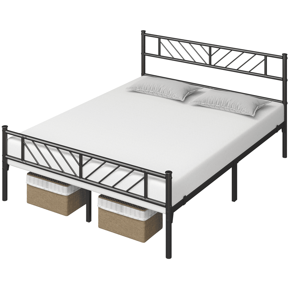Renwick Justice Full Size Metal Platform Bed with Arrow Design, Adult, Black