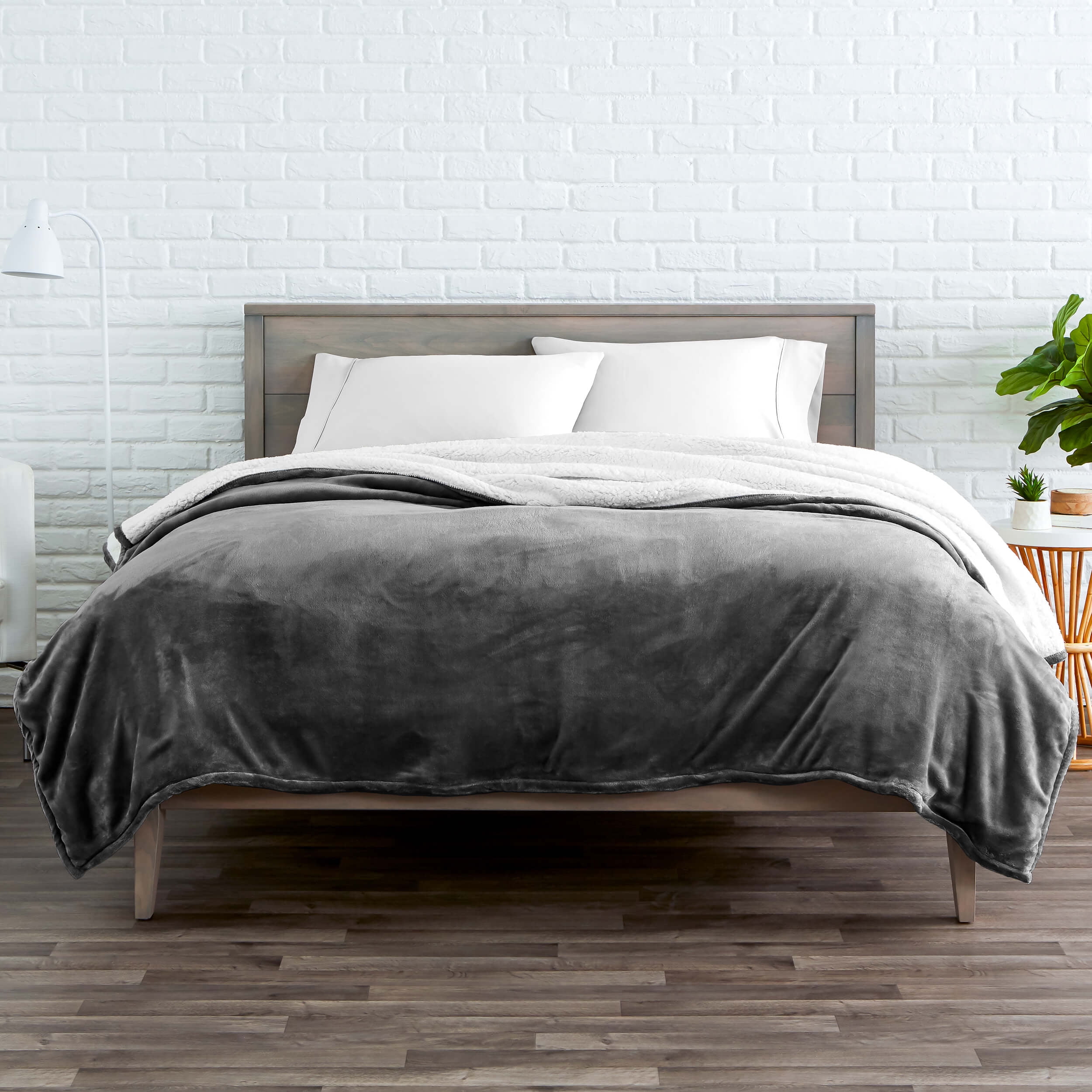 Bare Home Reversible Sherpa to Plush Bed Blanket (Twin/Twin XL, Gray)
