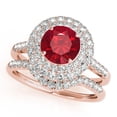 thumbnail image 1 of 1.45 Carat Halo Created Ruby & Diamond Engagement Rings - Bridal Set - 14K Gold, 1 of 12