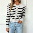 thumbnail image 2 of Karight Women's Striped Button Down Cardigan Crew Neck Long Sleeve Cropped Knit Sweater Outerwear with Gold Buttons, 2 of 7