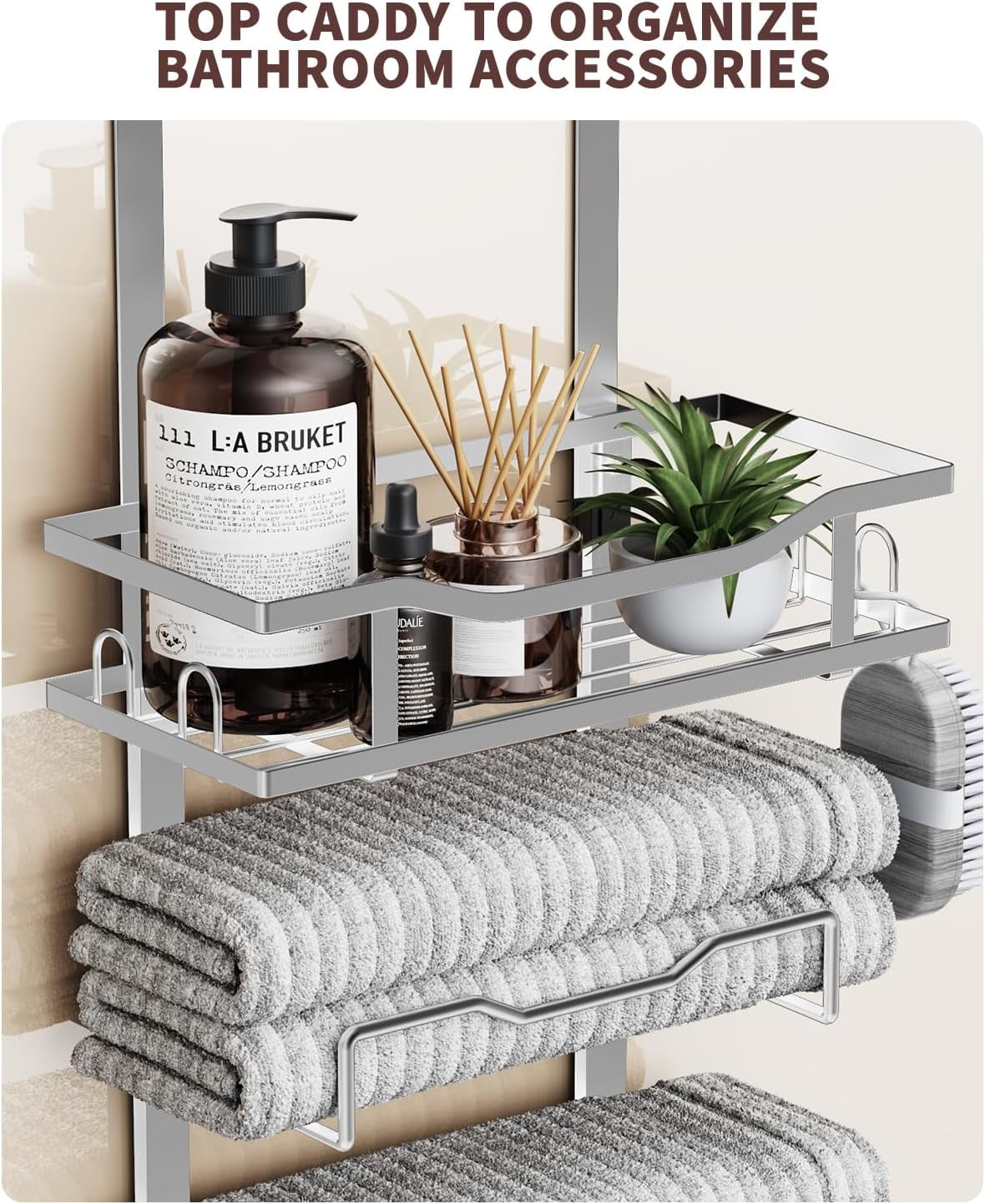 Hanging Towel Racks for Bathroom No Drill - Over The Door 6-Tier Bath Towel Storage Organizer for Small Bathrooms - Back Door Large Tiered Towel Holder Hanger for Rolled Towels