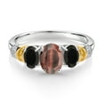 thumbnail image 2 of Gem Stone King 925 Sterling Silver and 10K Yellow Gold Oval Red Tiger Eye Black Onyx and White Diamond 3 Stone Ring for Women (2.08 Cttw, Gemstone Birthstone, Size 6), 2 of 3