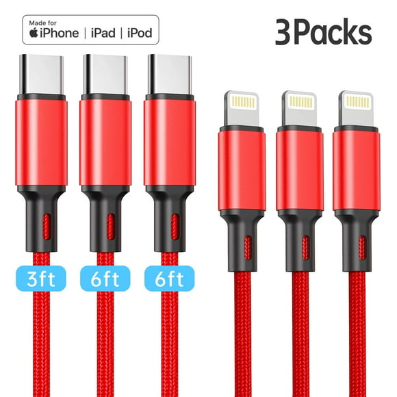 Cshidworld [Certificado por Apple MFi] USB C a Lightning Cable, Paquete de 3 3/6/6 Pies, Cable de Nylon Trenzado Tipo C Rápido Charger, Compatible con iPhone 13 13 Pro Max 12 12 Pro Max 11 XS iPad Ai