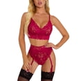 thumbnail image 3 of Conjunto de ropa interior sexy Sujetador de encaje floral Panty Ropa de dormir para mujer Regalo, Rojo vino, M sidaley XX000056-04, 3 of 7