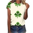 thumbnail image 4 of Uootdi T-Shirts à Manches Courtes pour Femmes Col Rond Trèfle Graphique Usé Tenue Décontractée Quotidienne Cadeau, 4 of 7