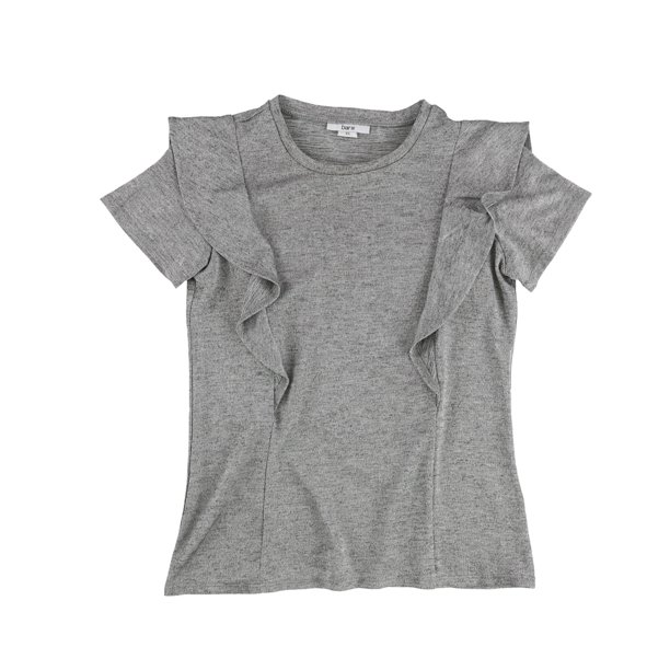 bar III Camiseta básica con volantes para mujer, gris, mediana