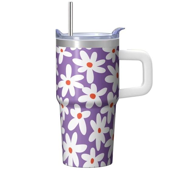 20oz Floral Coffee Tumbler with Handle and Straw Lid, Elegant Spring Design, Double Wall Insulated Chinoiserie Travel Mug