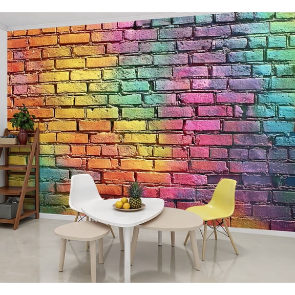 Wallpaper Color brick wall multi colored masonry Peel and Stick Wall Murals 69"H x 96"W Removable PVC Wall Paper Self-Adhesive Wall Paintings Art Decor for Bedroom Living Room