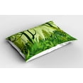 thumbnail image 2 of Plant Pillow Sham Set of 2, Cartoon Style Jungle Depiction Hand Drawn Digital Rainforest Leaves Bushes Trees, Quality Microfiber Bedding Item for All Seasons, 26" x 20", Forest Green, by Ambesonne, 2 of 3
