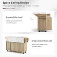 thumbnail image 5 of 55.5'' Kitchen Island with Storage, Rolling Kitchen Cart with Drop Leaf, Power Outlet USB Port, 4 Doors 3 Drawers, Faux Marble Top, Fluted Design, Natural, 5 of 15