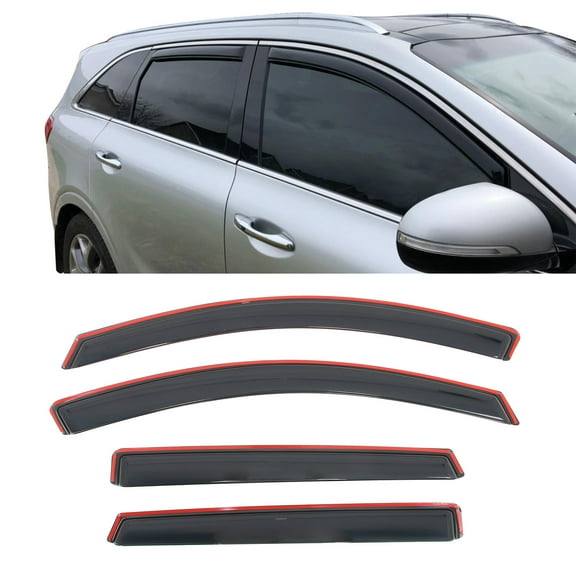 Ikon Motorsports In-Channel Window Visors Fits 2016-2020 Kia Sorento, Slim Style Side Door Rain Vent Guard Deflectors, Acrylic Smoke 4PCS