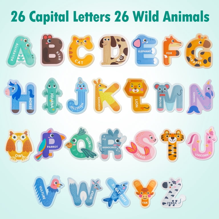 Grote Magnetische Letters – Alfabet ABC Koelkastmagneten – Dierenmotief – Hoofdletters – Leerspel Voor Kinderen 3-5 Jaar – Duurzaam & Veilig – 26 Stuks