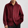 thumbnail image 2 of Babcutegg Big and Tall Mens Turtleneck Cardigan Sweater Cable Knit Vintage Casual Button Down Sweaters with Pockets Size L, 2 of 9